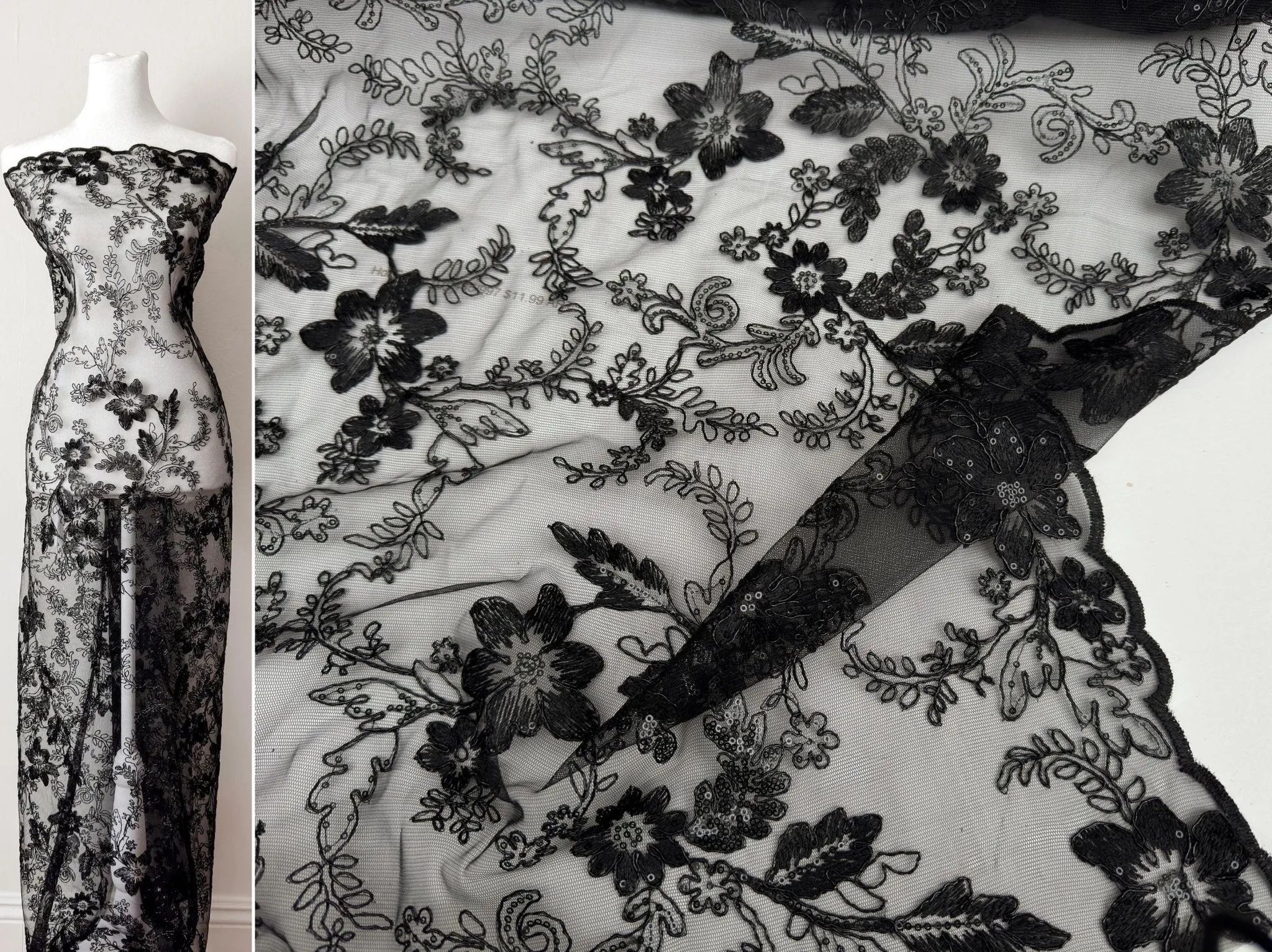 Black Floral Lace Fabric