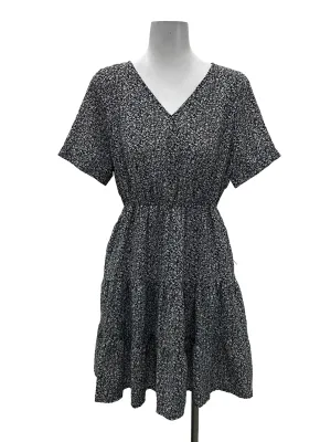 Black Floral V Tiered Dress