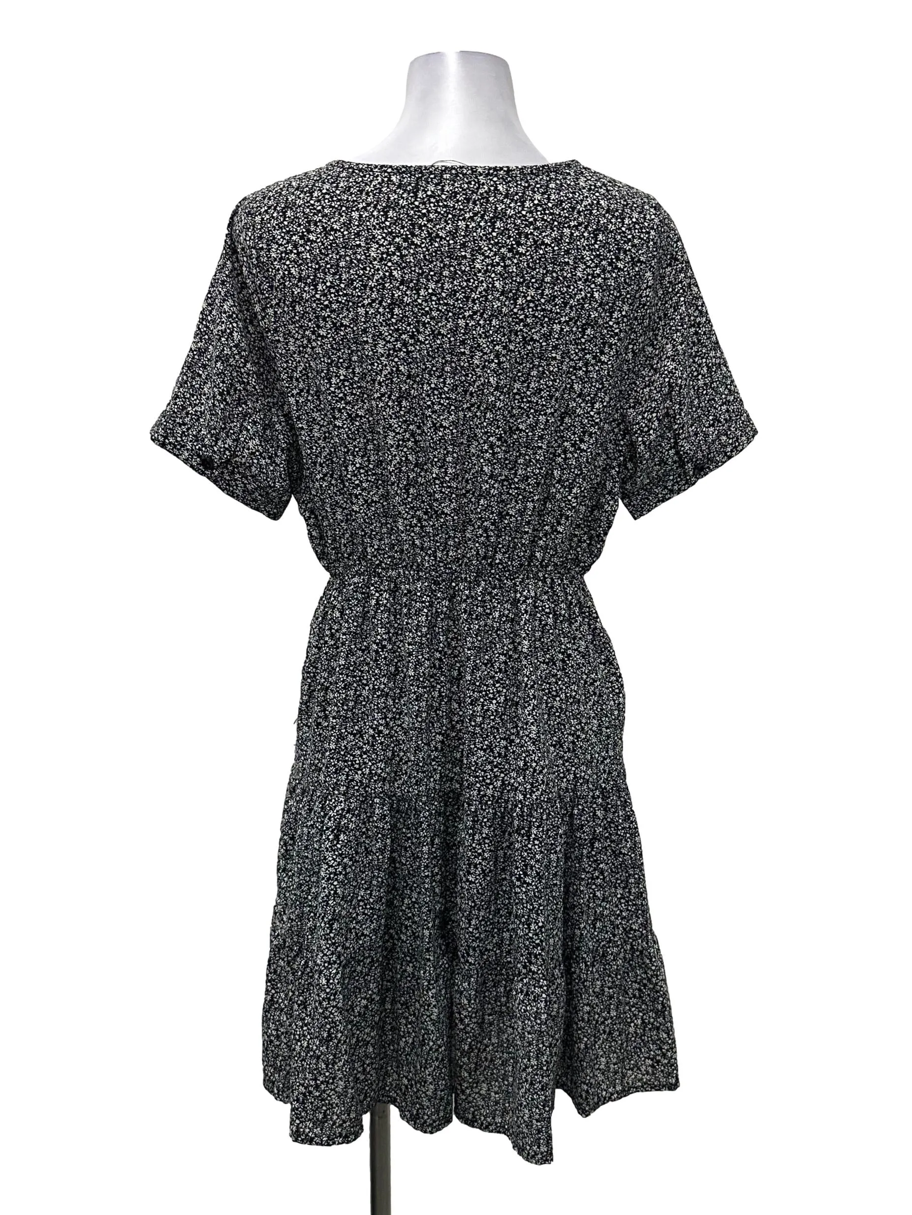 Black Floral V Tiered Dress