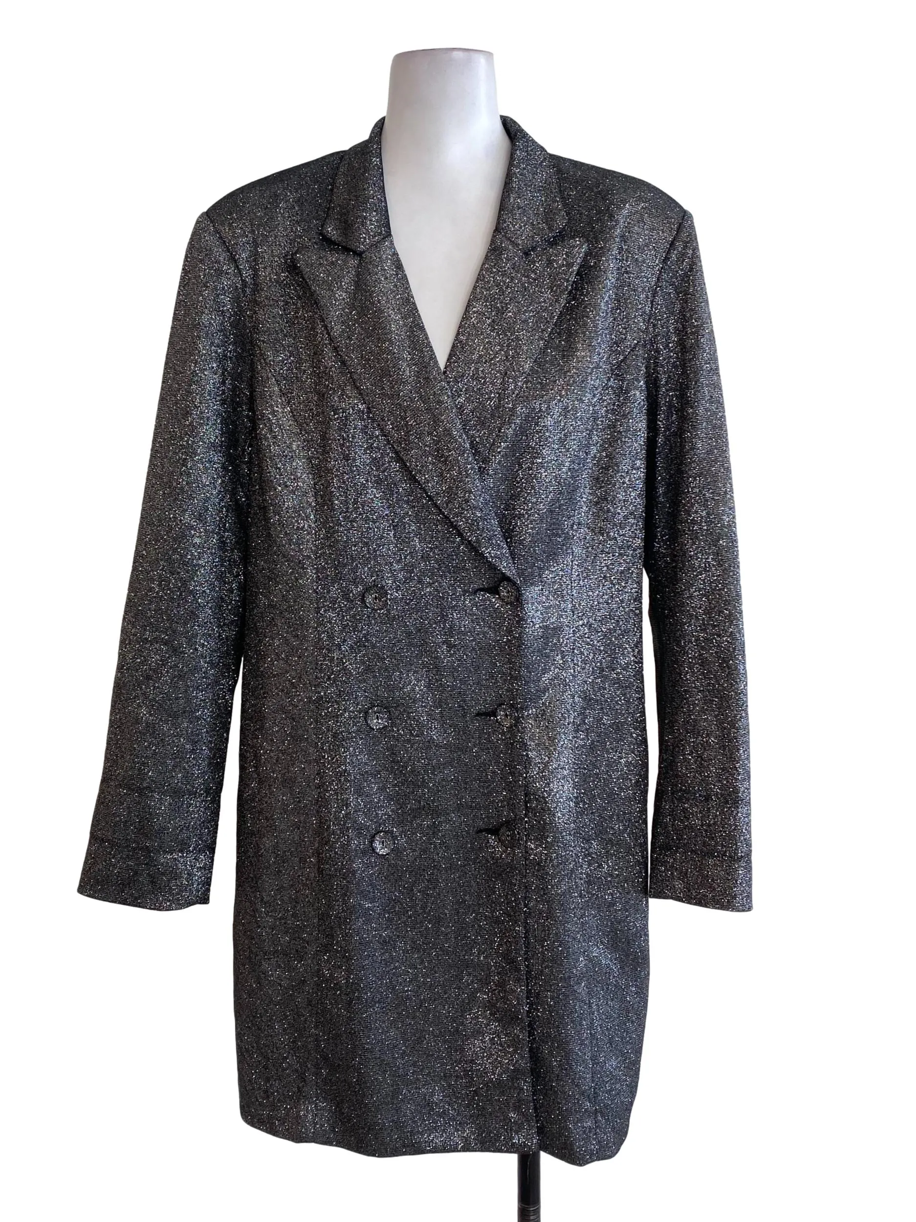 Black Glitter Long Blazer Dress