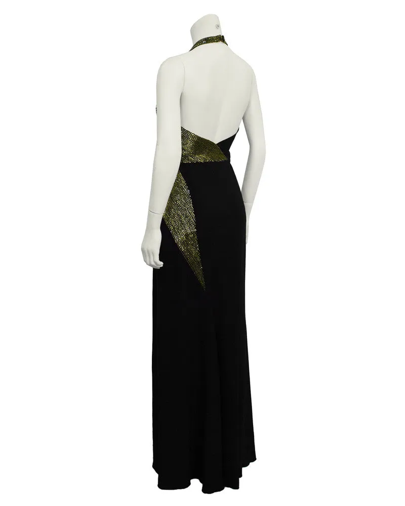 Black Halter Gown with Gold Beading
