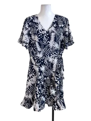Black Plant Print Ruffled Dress