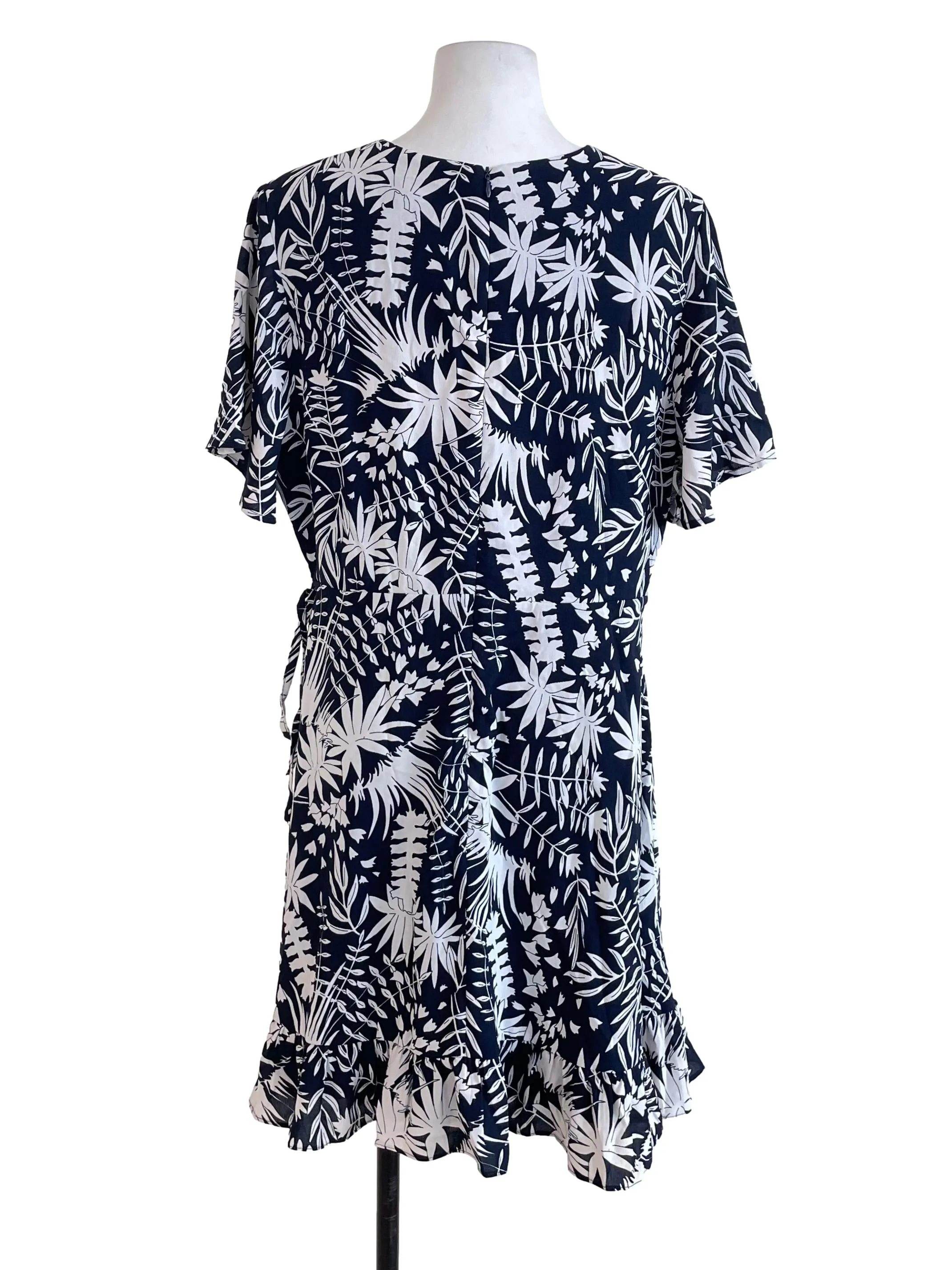 Black Plant Print Ruffled Dress