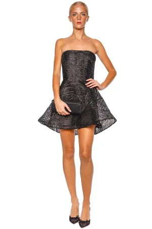 Black Raffia Embroidered Strapless Mini Dress