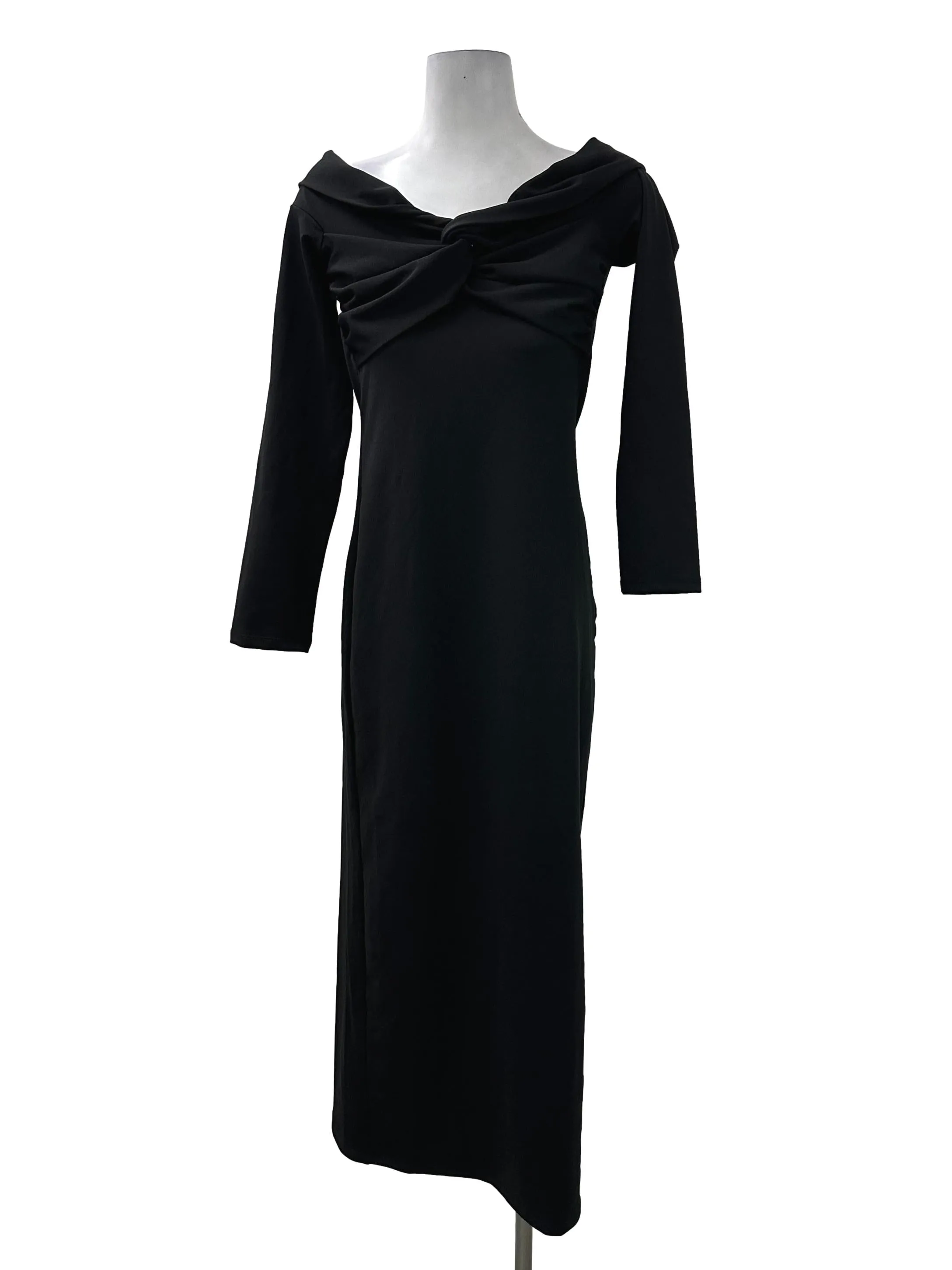 Black Ruched Off-Shoulder Dress