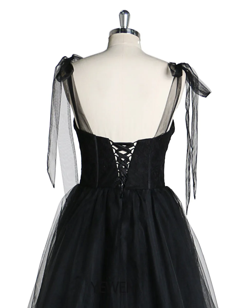 Black Simple Party Dress Spaghetti Straps Formal Tulle Gown Evening Dress
