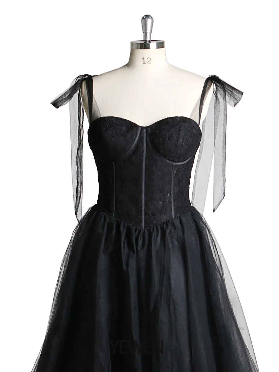 Black Simple Party Dress Spaghetti Straps Formal Tulle Gown Evening Dress