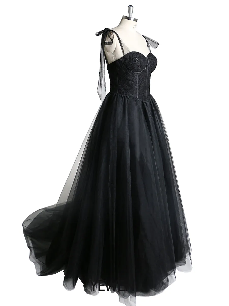 Black Simple Party Dress Spaghetti Straps Formal Tulle Gown Evening Dress