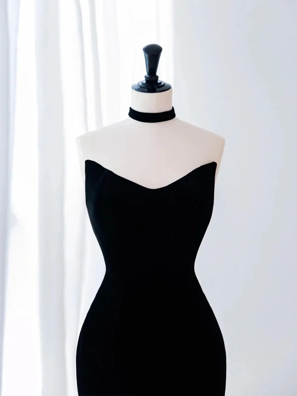 Black Velvet and White Tulle Mermaid Strapless Party Dress, Black Formal Dress Evening Dress