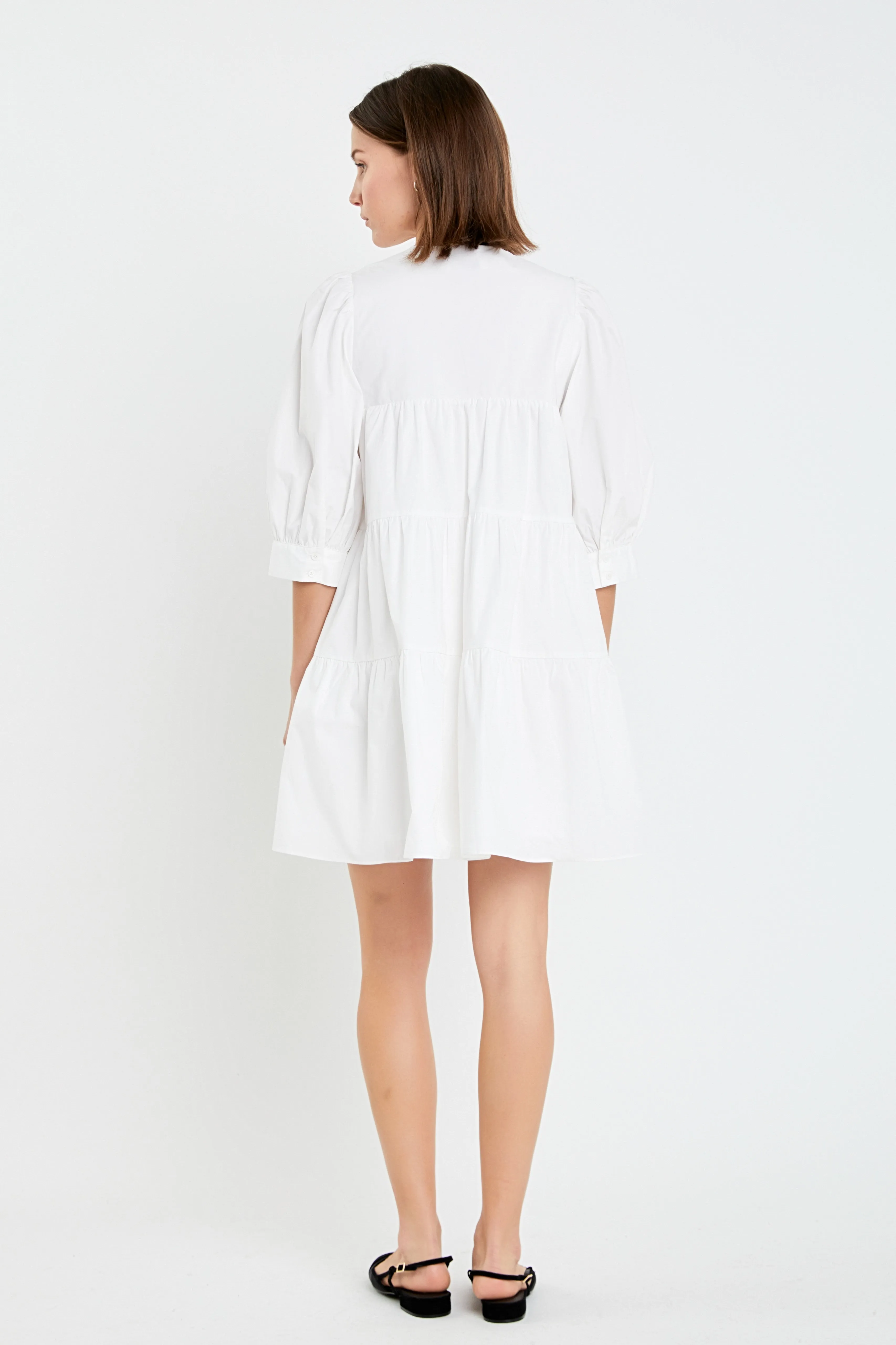 Blouson Sleeve Poplin Mini Dress {White}