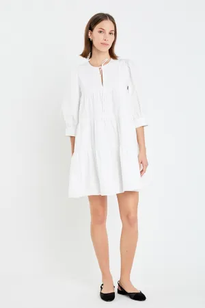 Blouson Sleeve Poplin Mini Dress {White}