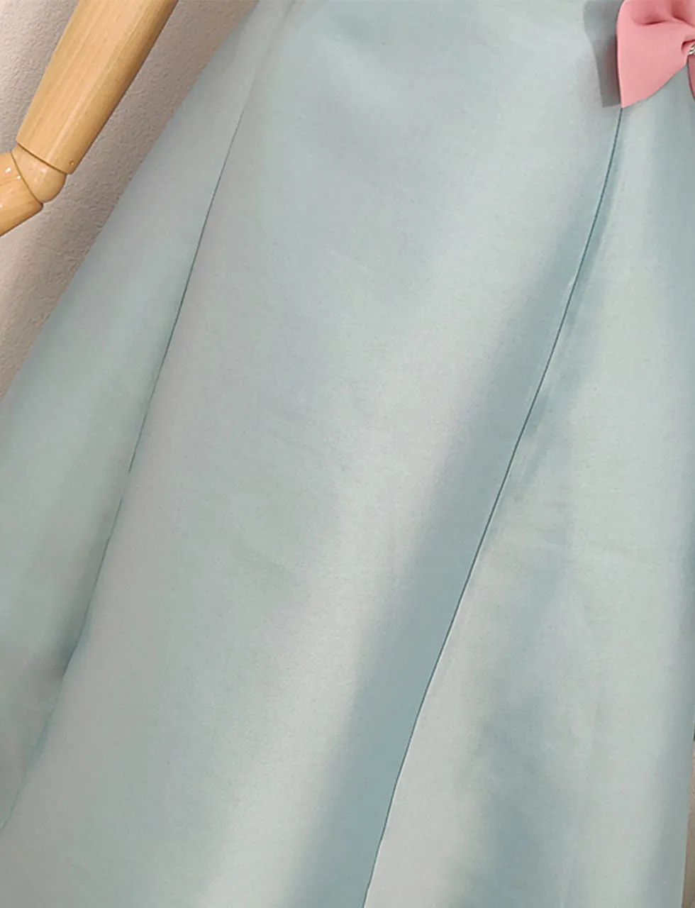 Blue Bow Off The Shoulder Tube Gown Party Dress
