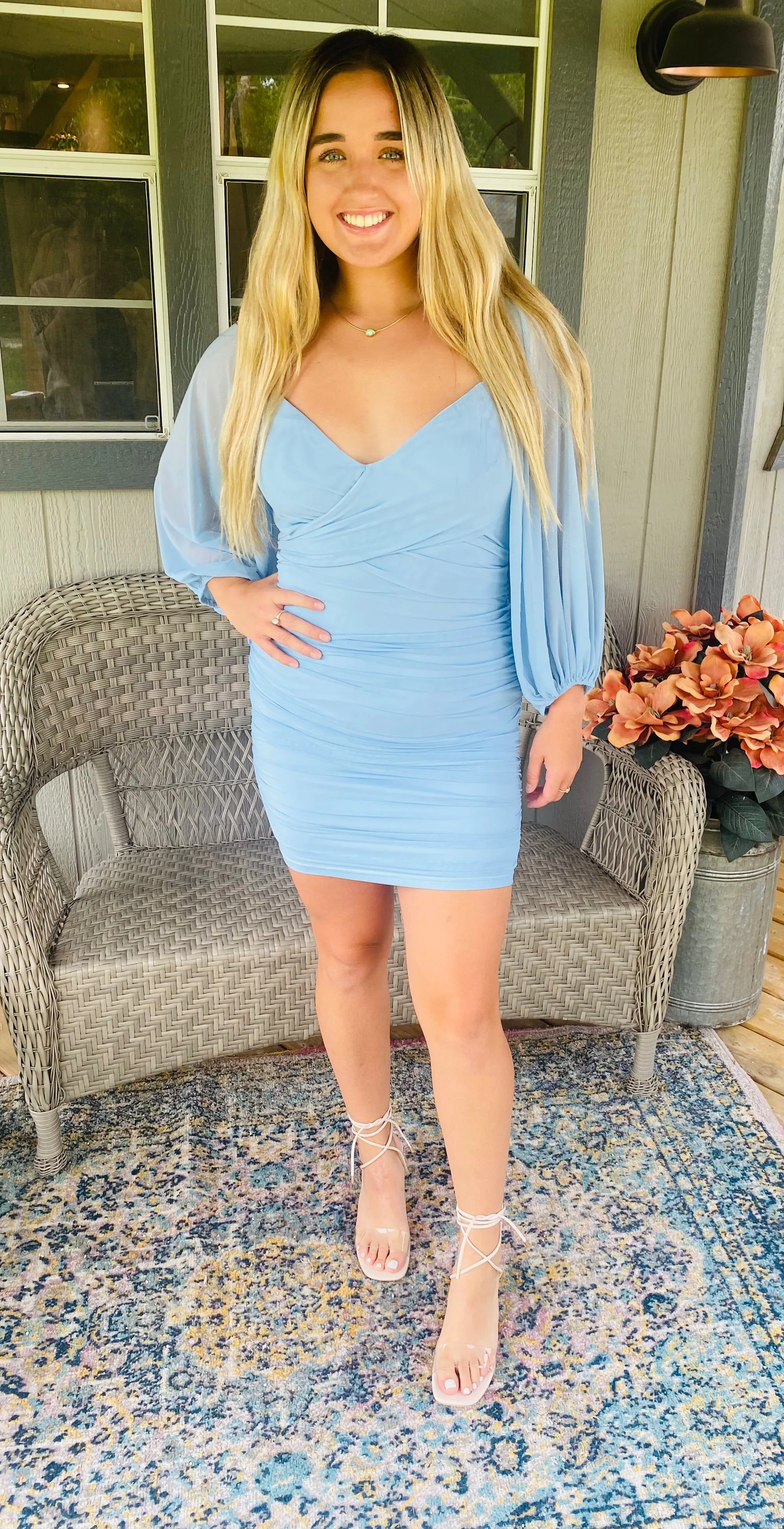 Blue Mesh Bodycon Dress