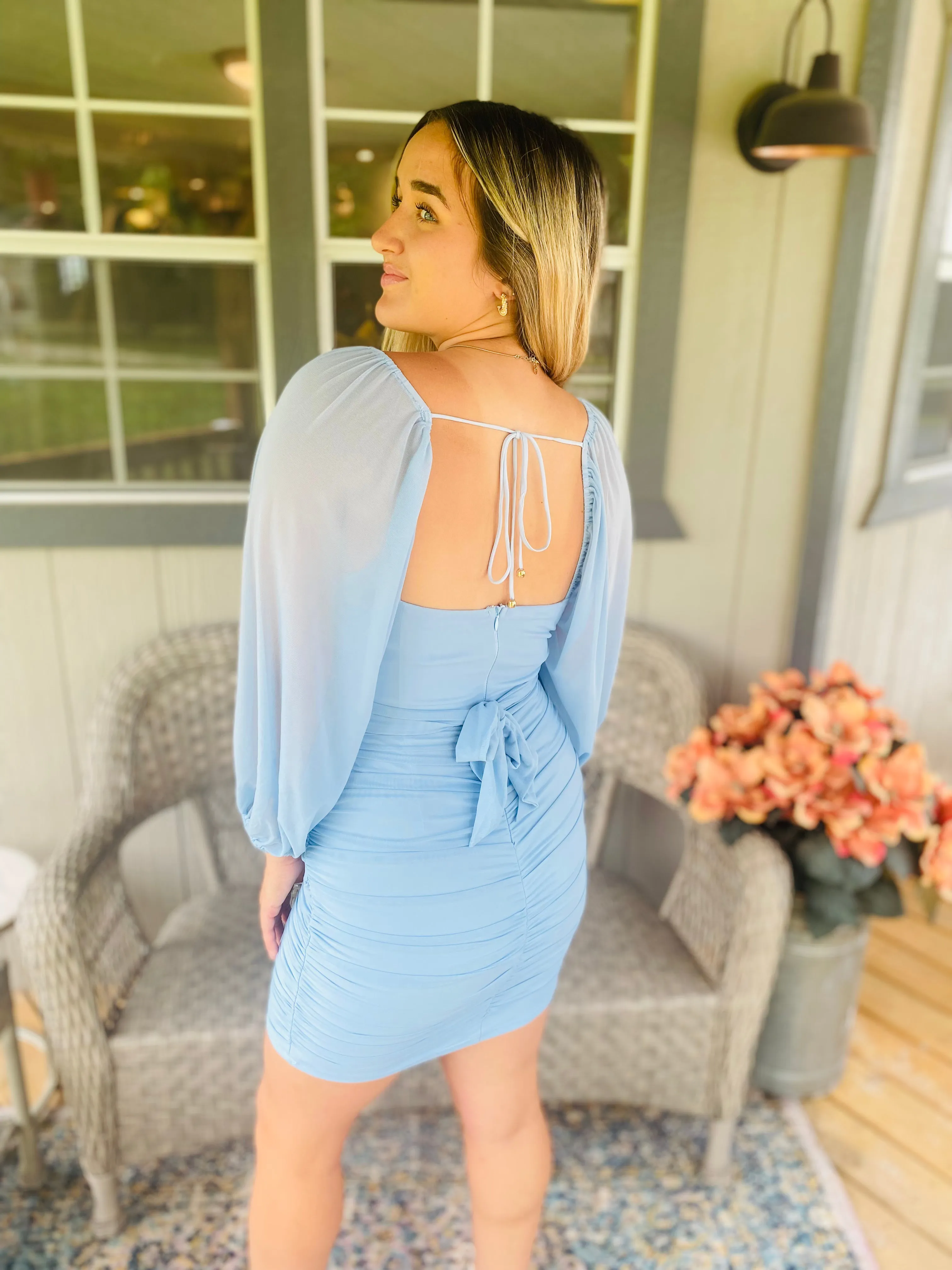Blue Mesh Bodycon Dress