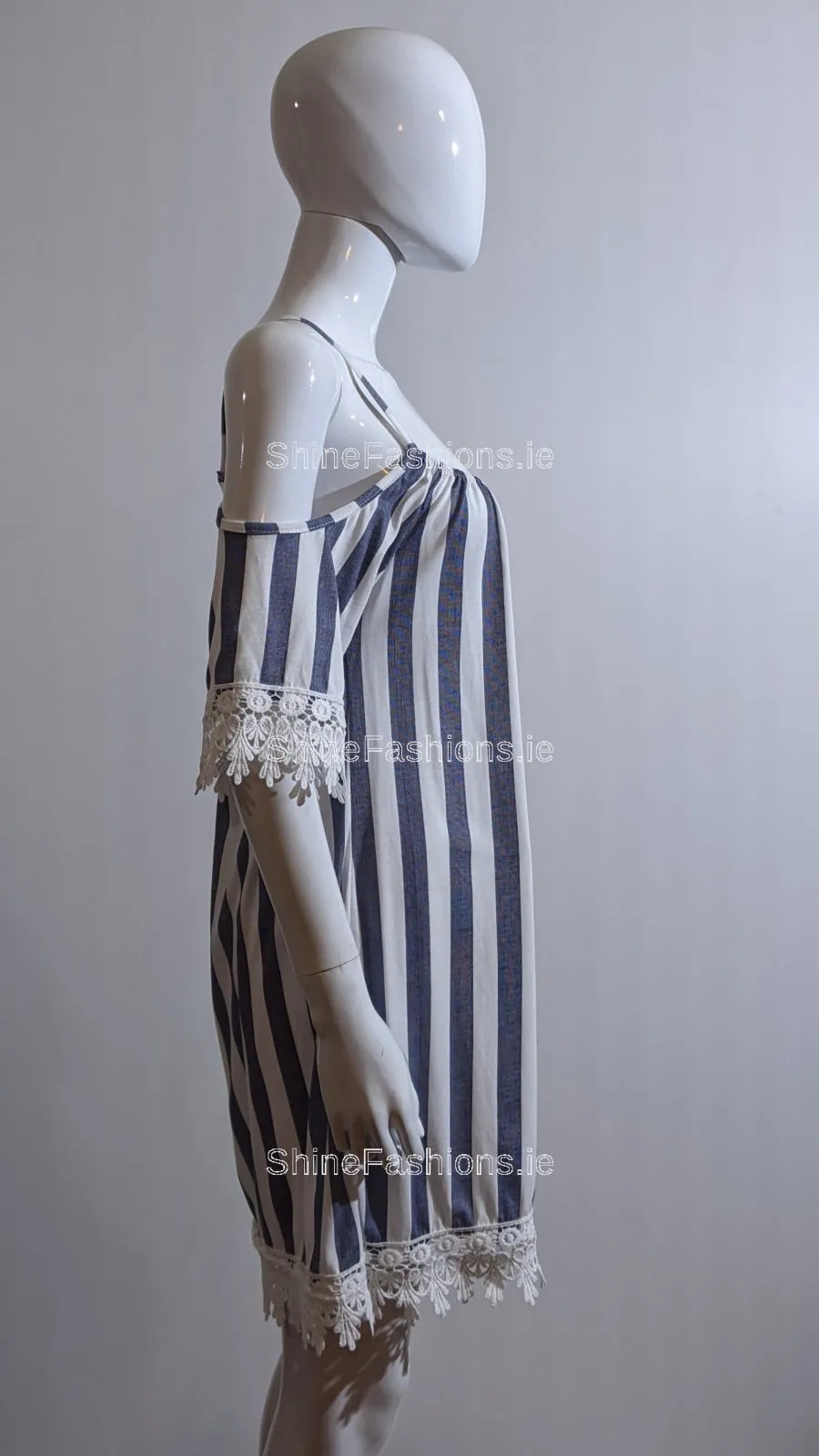 Blue Stripe Shoulder Cut Dress