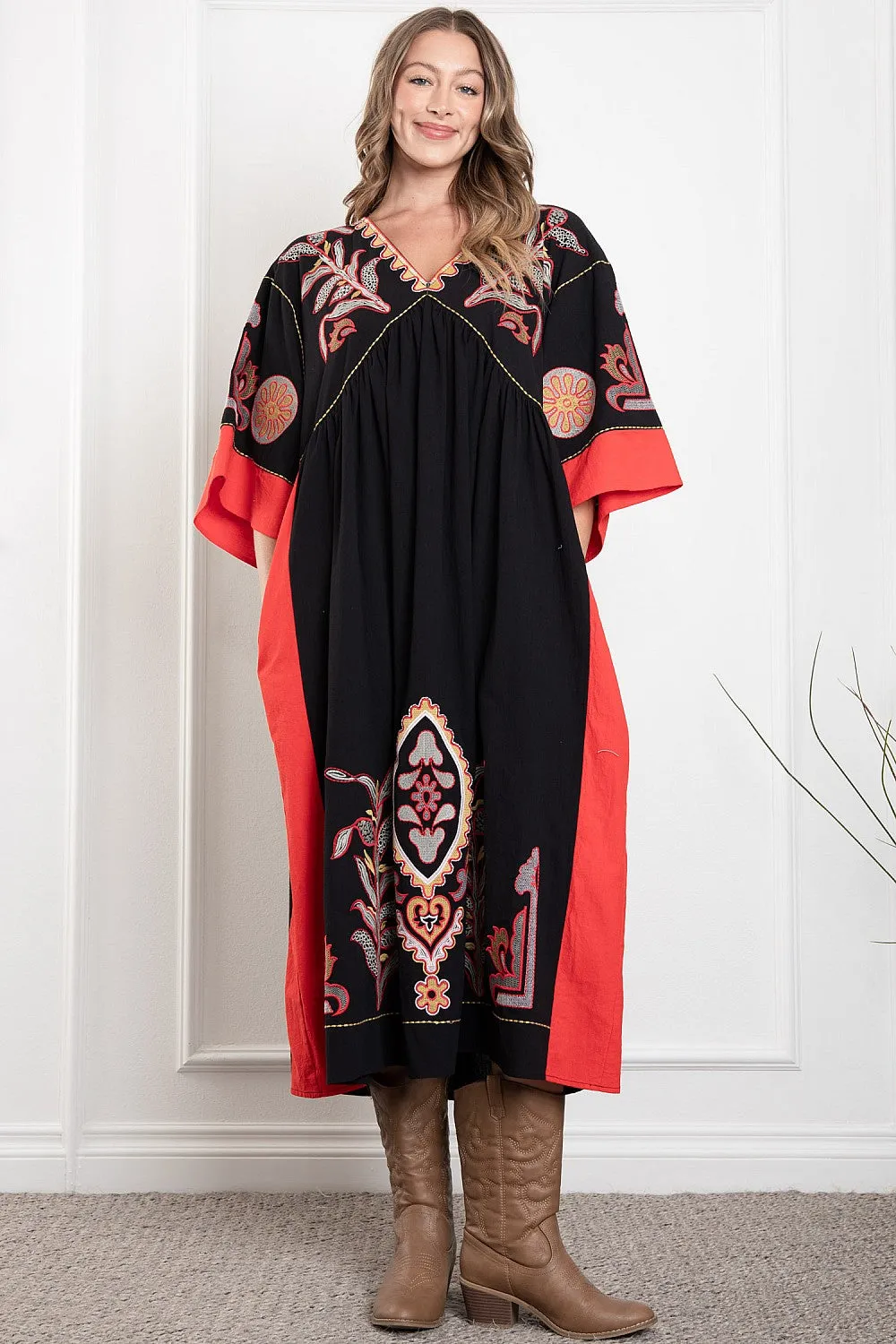 Blue Velvet V-Neck Mid Sleeve Maxi Dress
