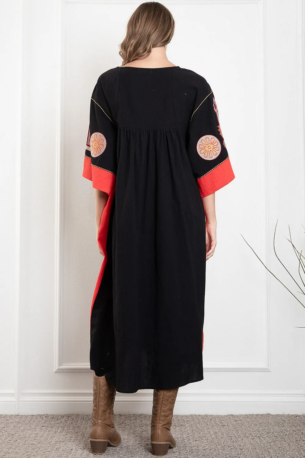 Blue Velvet V-Neck Mid Sleeve Maxi Dress