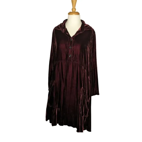 Bodil Rich Burgundy Red Velvet Dress  with Pockets XS