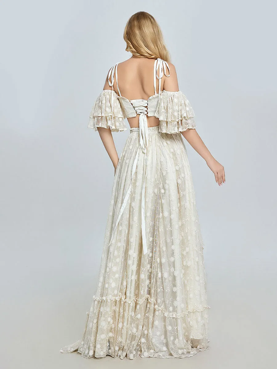 Boho 2 Piece Set Lace Dress for Photo Shoot Bohemian Maxi Dress for Weddings YW240085