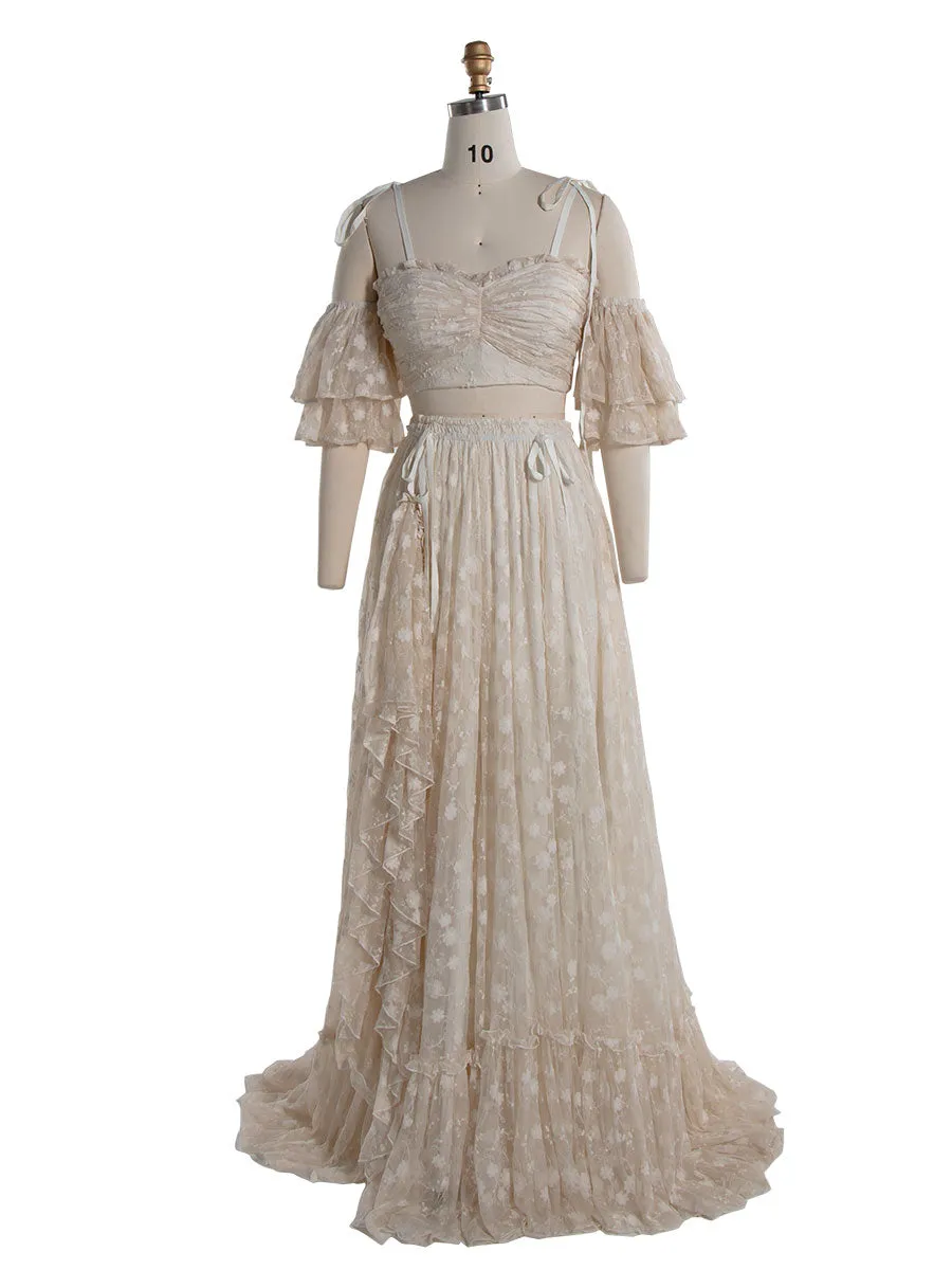 Boho 2 Piece Set Lace Dress for Photo Shoot Bohemian Maxi Dress for Weddings YW240085