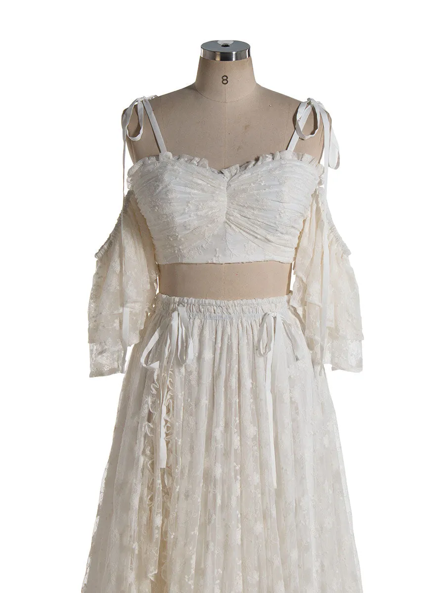 Boho 2 Piece Set Lace Dress for Photo Shoot Bohemian Maxi Dress for Weddings YW240085