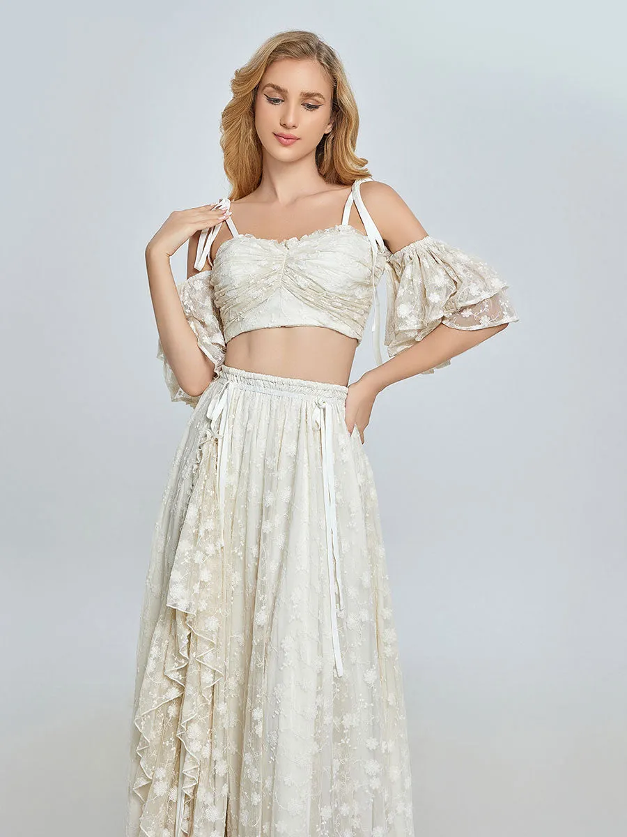 Boho 2 Piece Set Lace Dress for Photo Shoot Bohemian Maxi Dress for Weddings YW240085