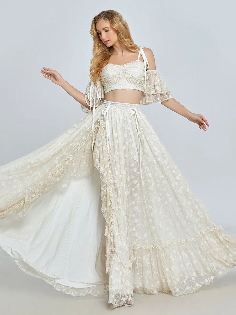 Boho 2 Piece Set Lace Dress for Photo Shoot Bohemian Maxi Dress for Weddings YW240085