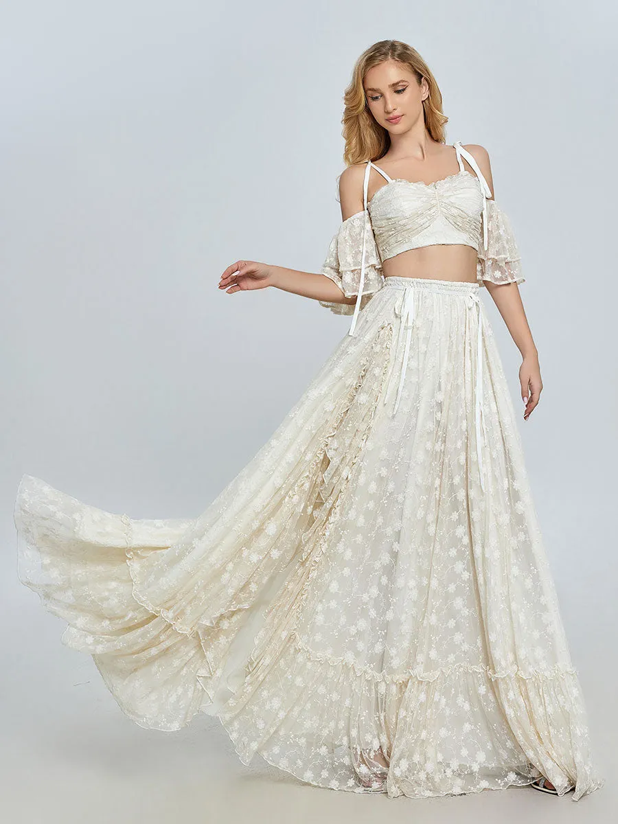 Boho 2 Piece Set Lace Dress for Photo Shoot Bohemian Maxi Dress for Weddings YW240085