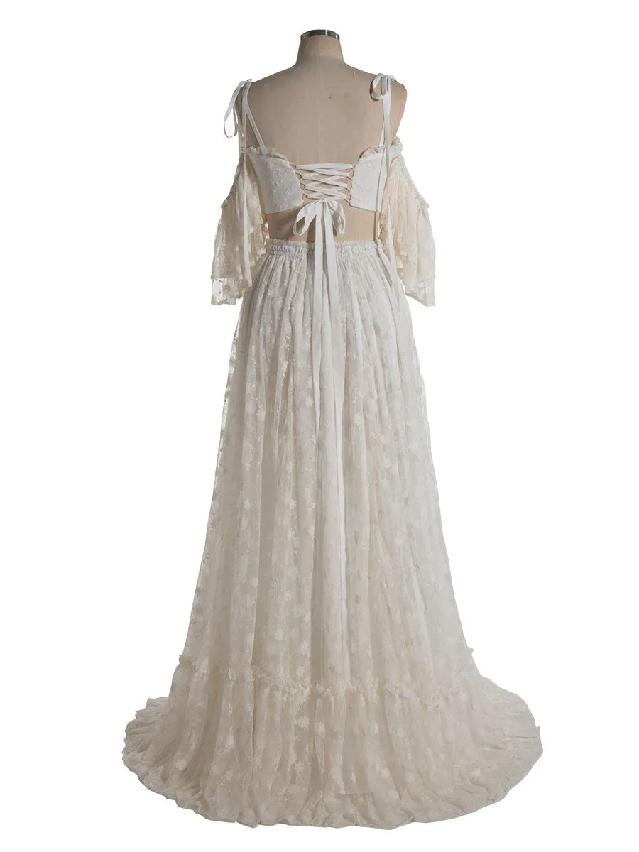 Boho 2 Piece Set Lace Dress for Photo Shoot Bohemian Maxi Dress for Weddings YW240085