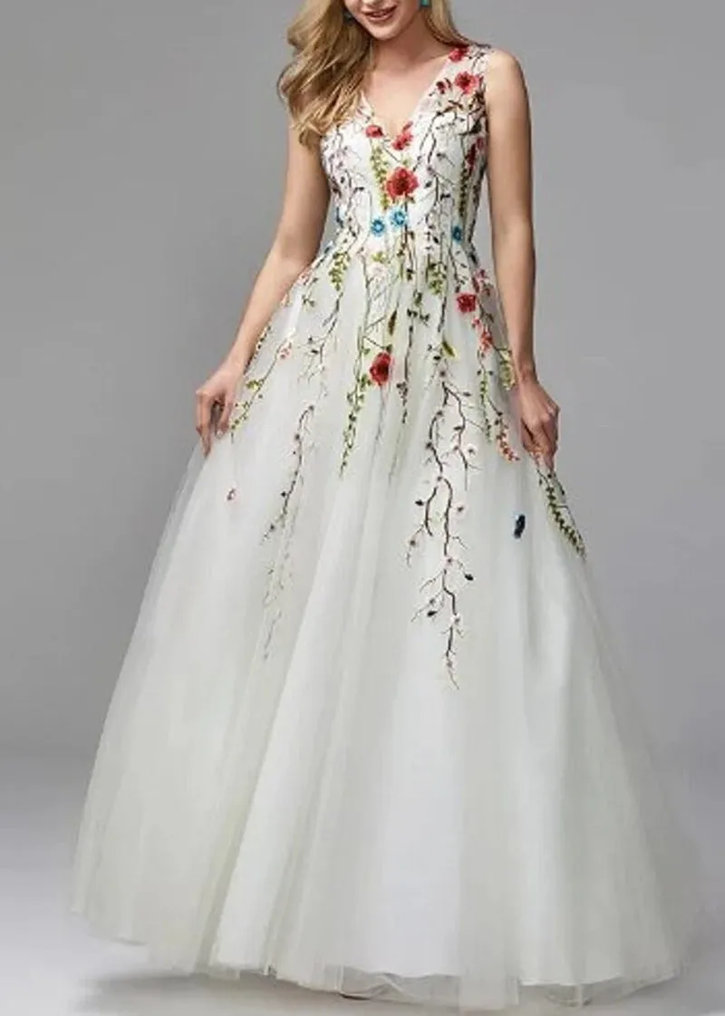 Boho Botanical Embroidery Lace Wedding Dress EN3041