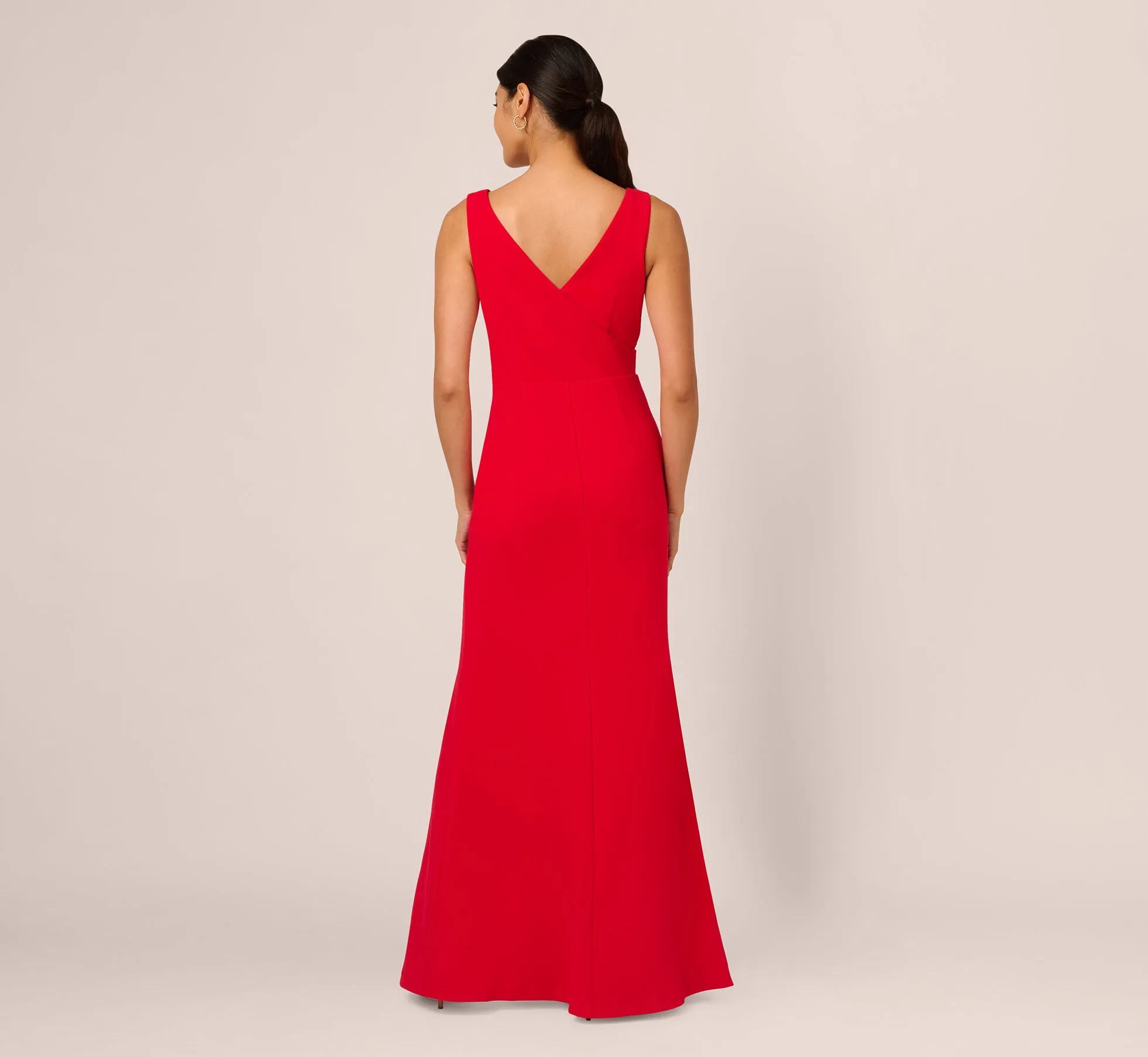 Bow Front Crepe Gown In Super Red