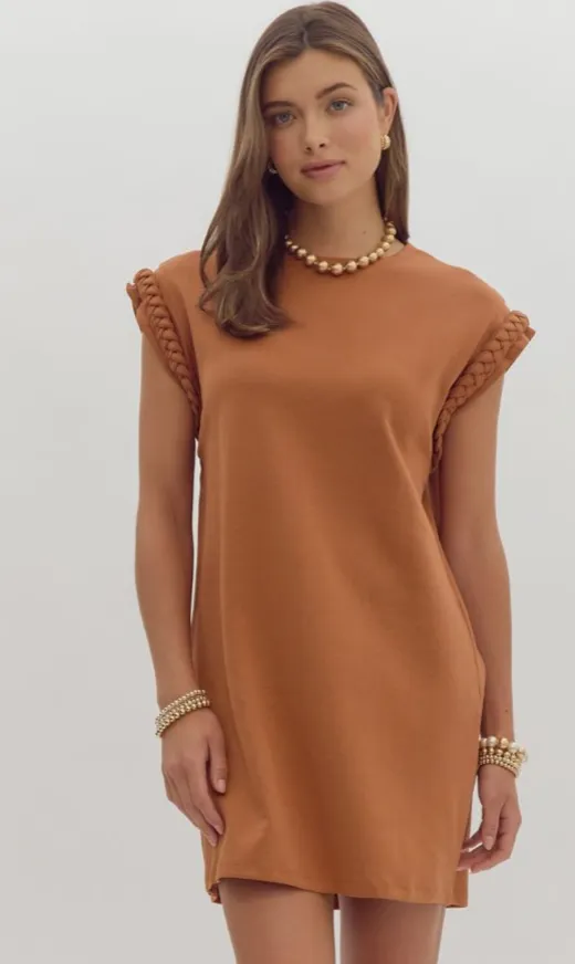 Braided Cap Sleeve Mini Dress {Camel}