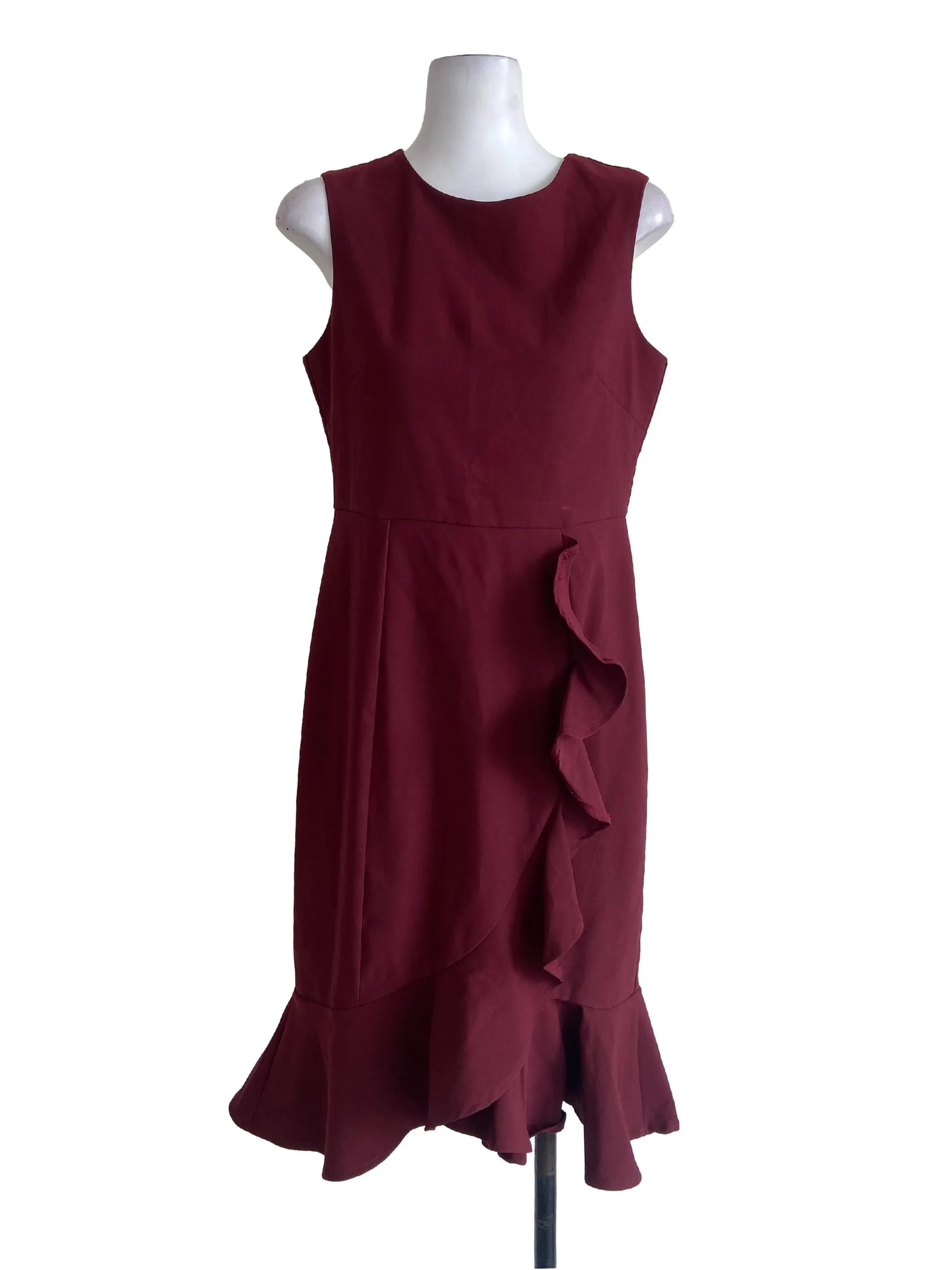 Brick Red Drop Ruffled Sheath Dress