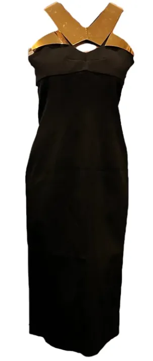 BURBERRY Black and Gold Midi Dress | Size 42