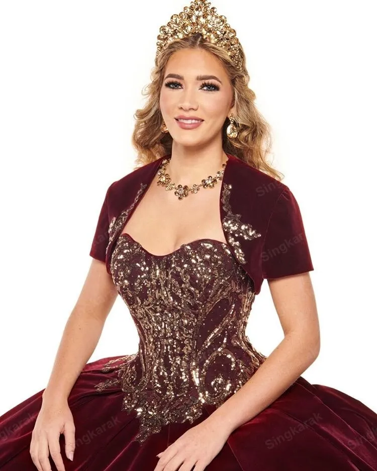 Burgendy Ball Gown Quinceanera Dresses Bridal Gowns Sweetheart Long Sleeve Sweet 16 Dress vestidos