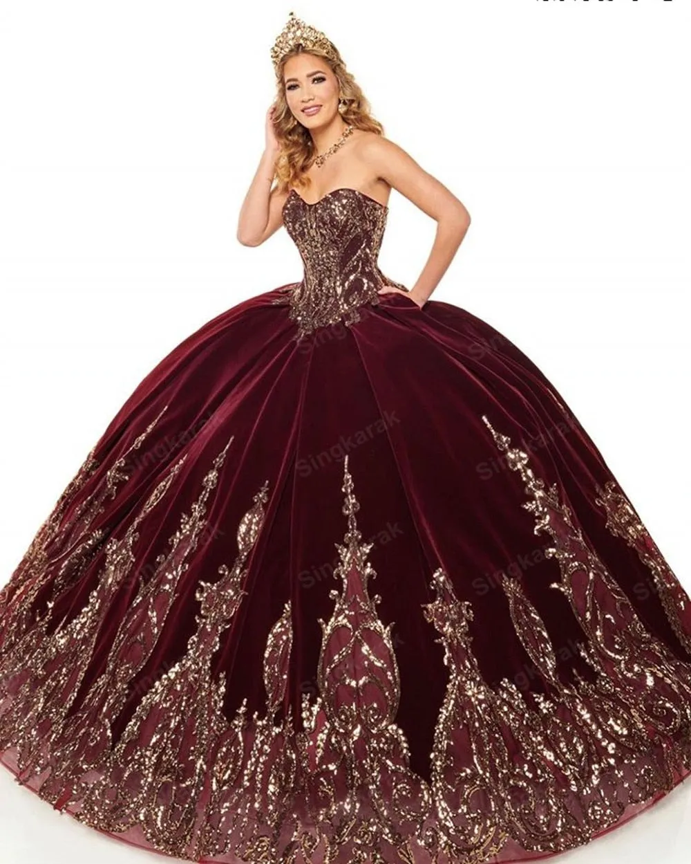 Burgendy Ball Gown Quinceanera Dresses Bridal Gowns Sweetheart Long Sleeve Sweet 16 Dress vestidos