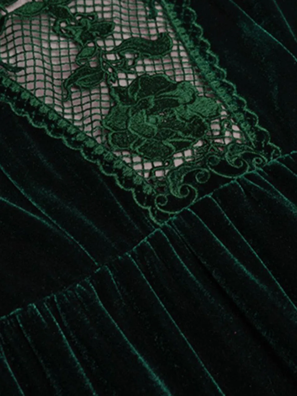 Burgundy Lace Ruffles Lantern Sleeves Edwardian Revival Velvet Dress