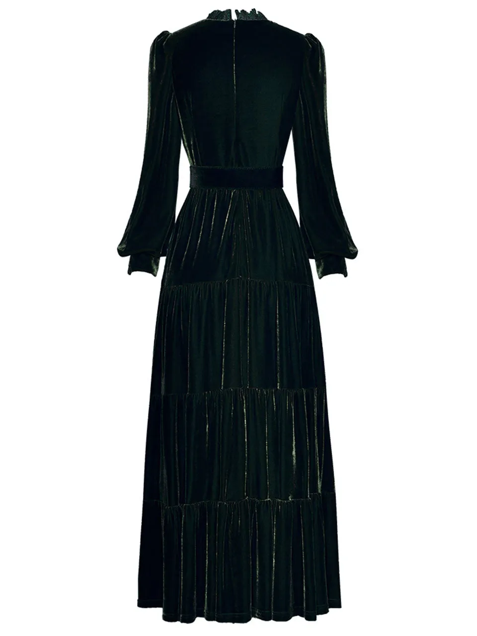 Burgundy Lace Ruffles Lantern Sleeves Edwardian Revival Velvet Dress