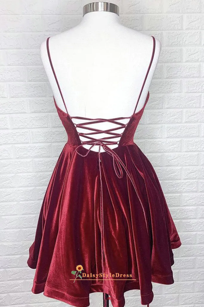 Burgundy Velvet Short Homecoming Dress