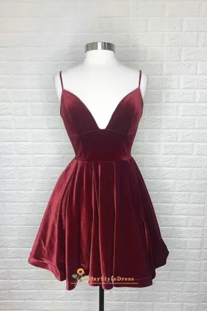 Burgundy Velvet Short Homecoming Dress