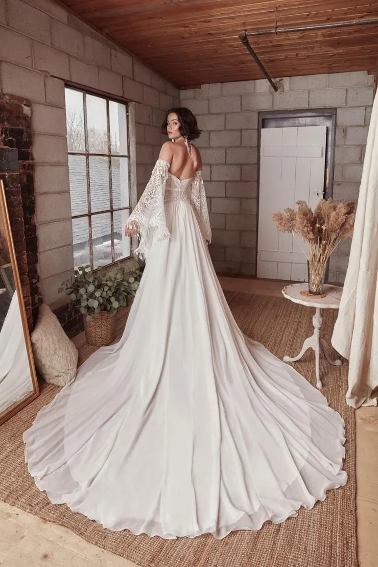 BYG-36 Strapless, detachable sleeves, lace appliqués ,A-line dress