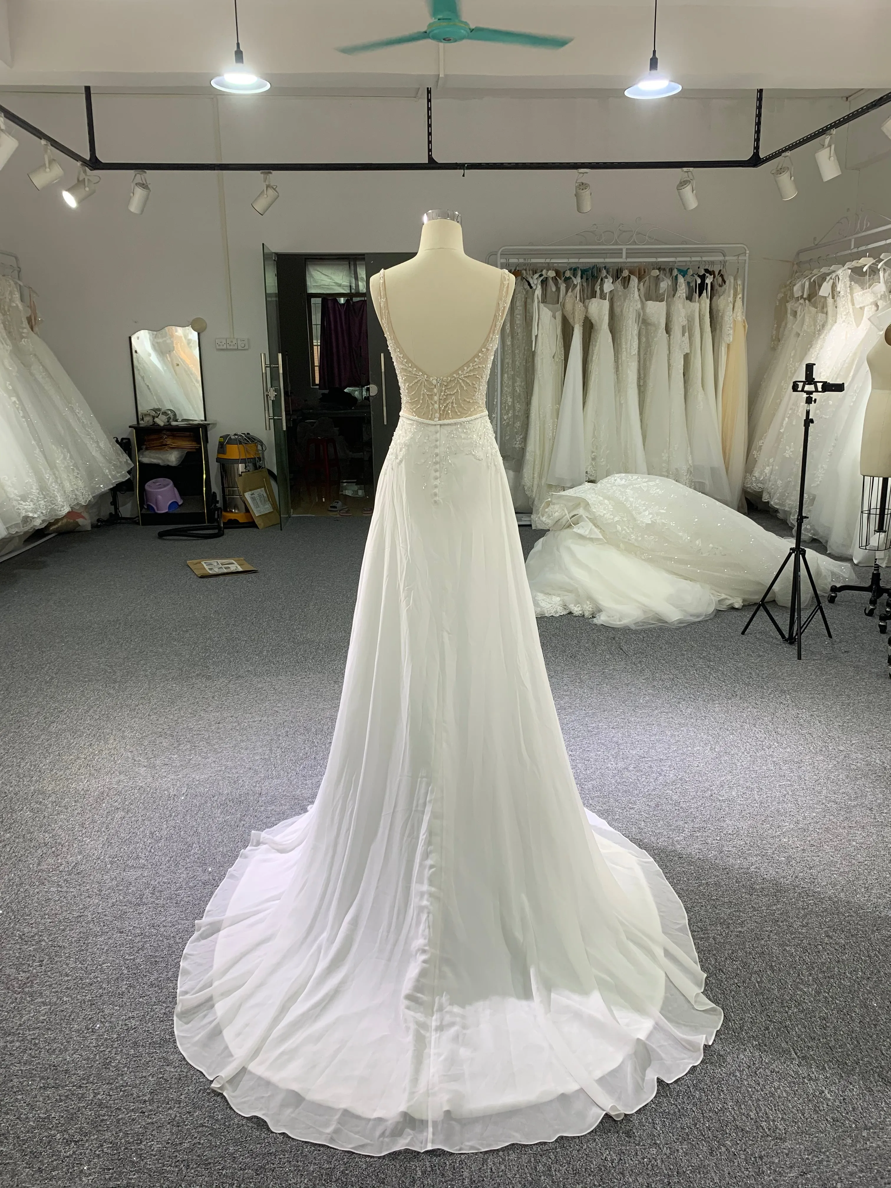 BYG elegant beading A line wedding dress with band