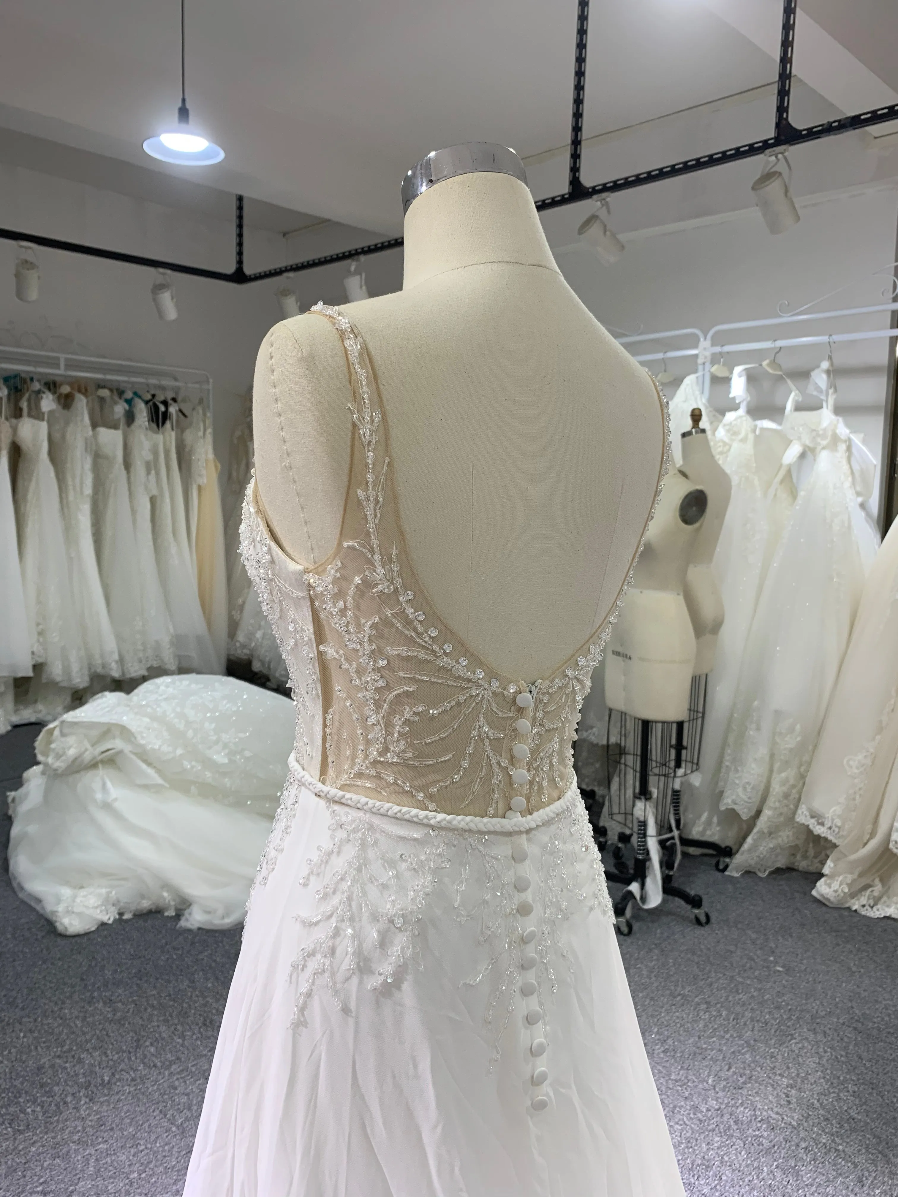BYG elegant beading A line wedding dress with band
