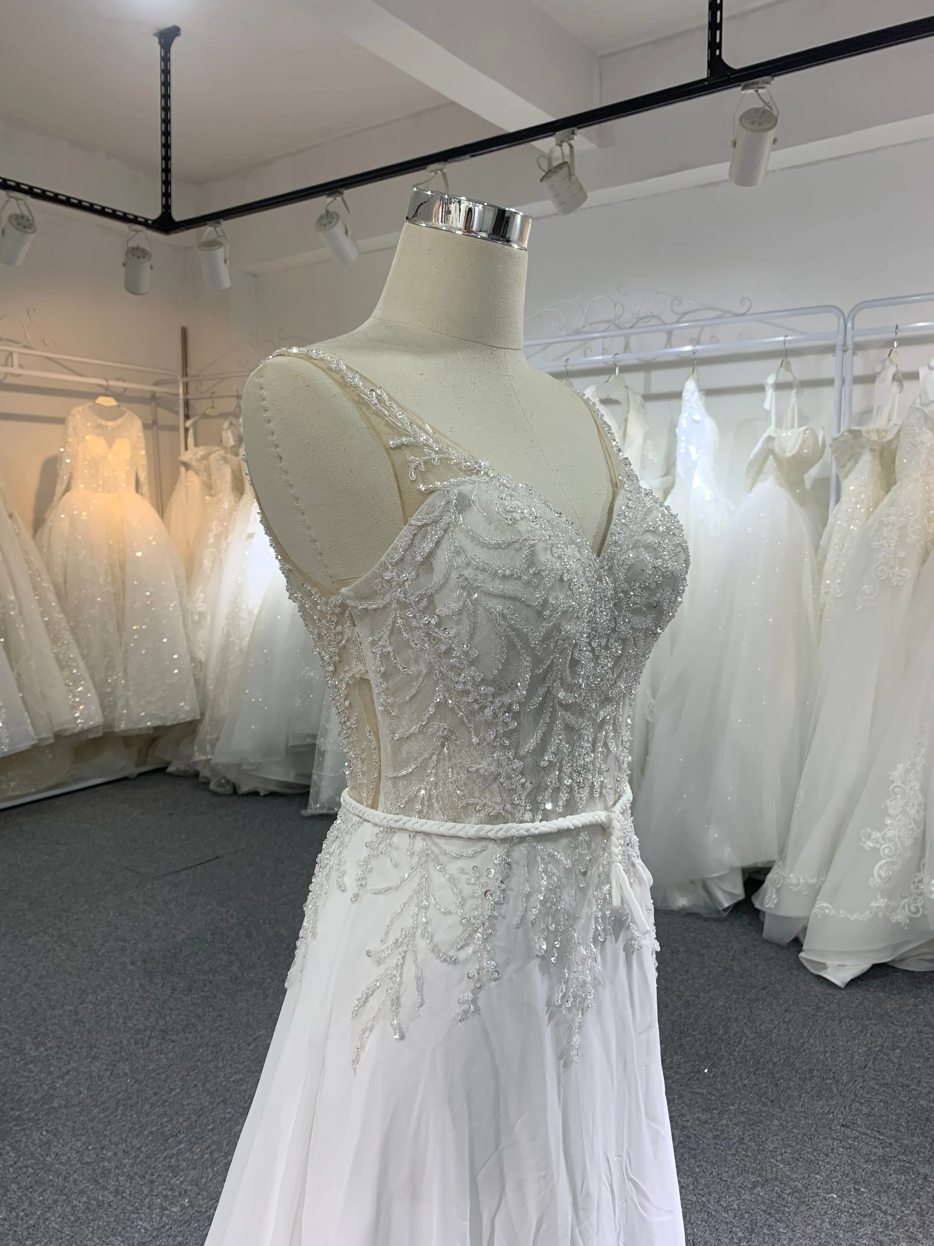 BYG elegant beading A line wedding dress with band