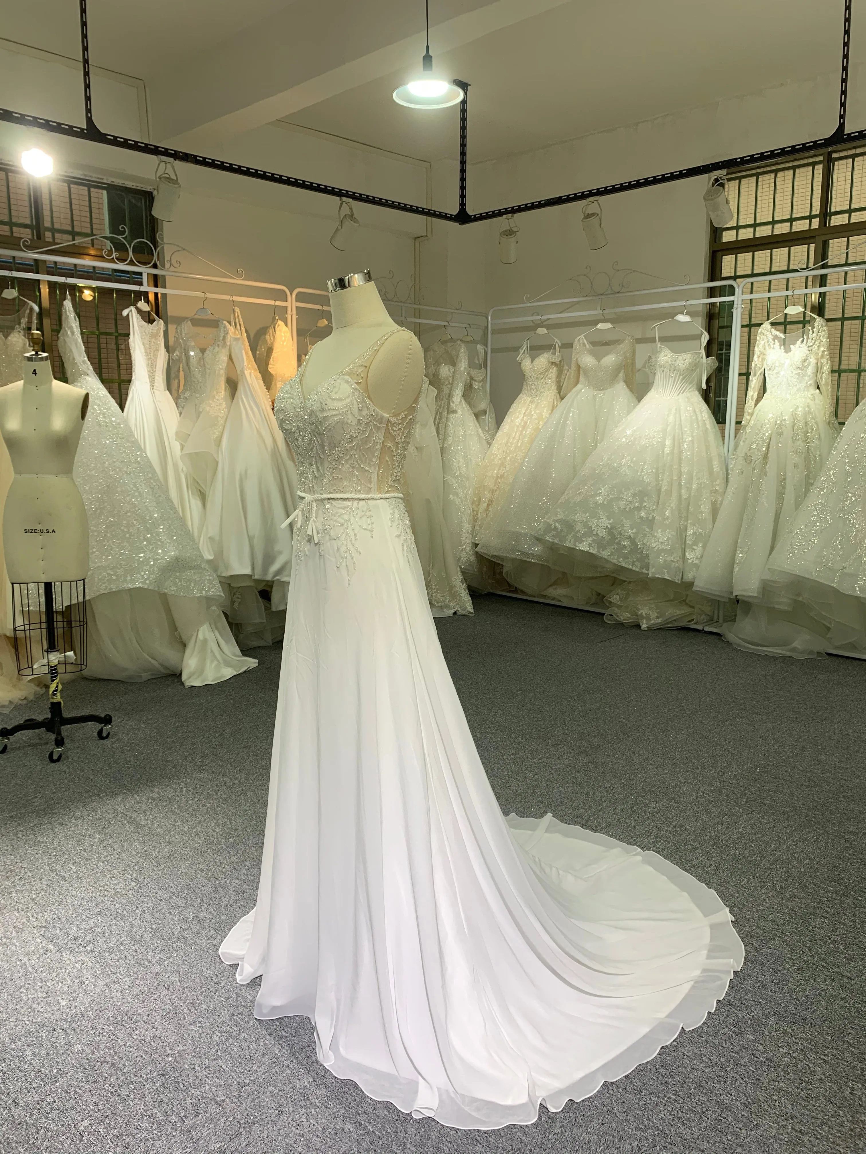 BYG elegant beading A line wedding dress with band