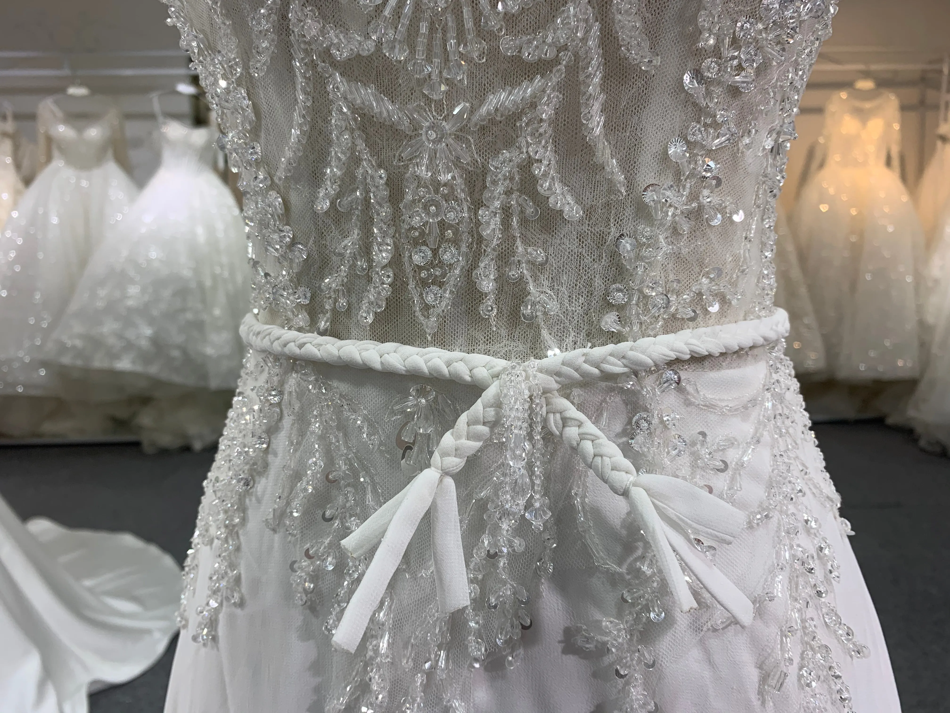 BYG elegant beading A line wedding dress with band