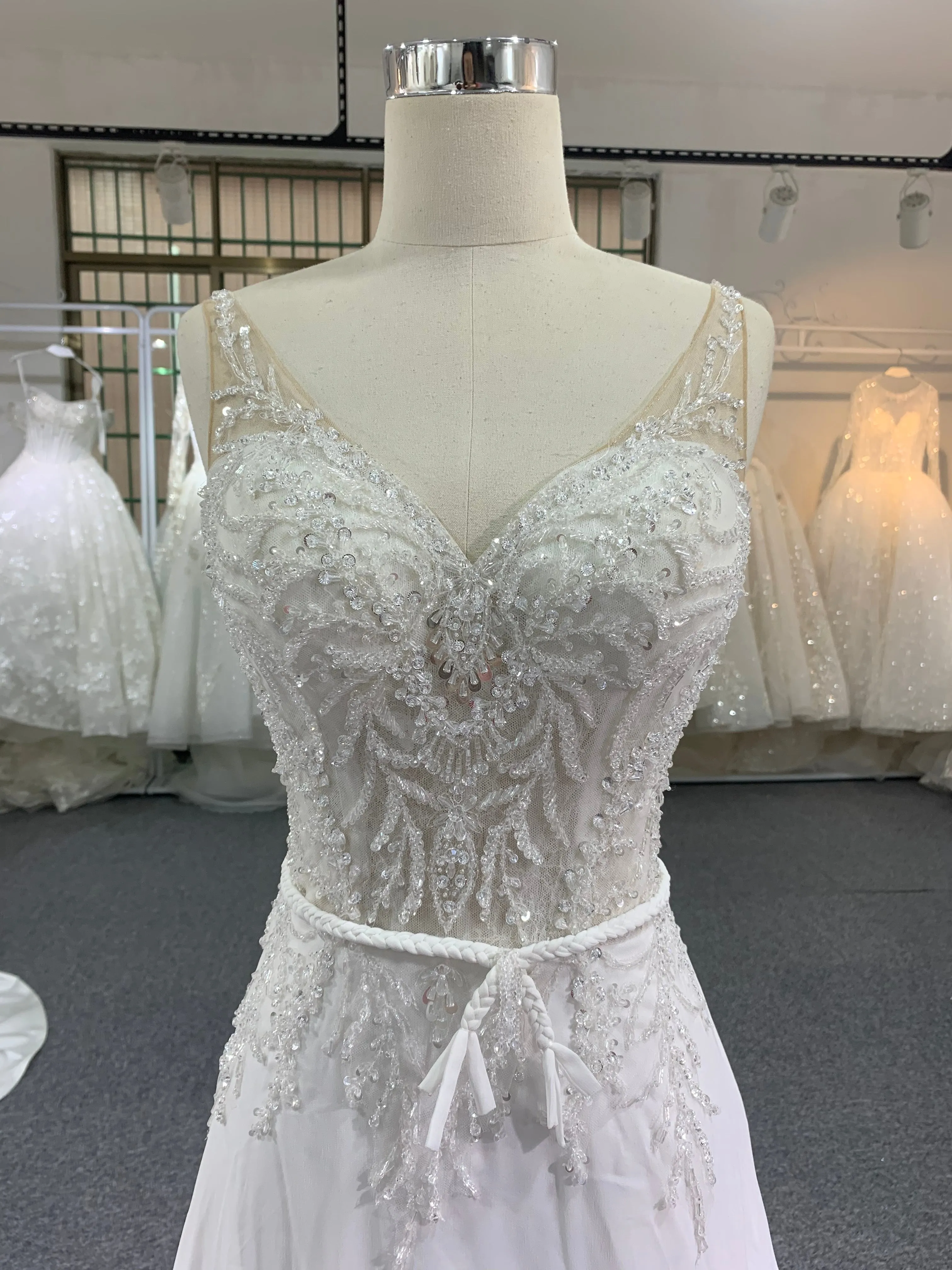 BYG elegant beading A line wedding dress with band