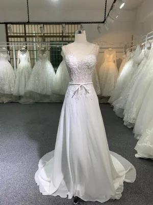 BYG elegant beading A line wedding dress with band