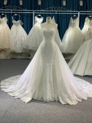 BYG luxury strapless mermaid with detachable train wedding dress