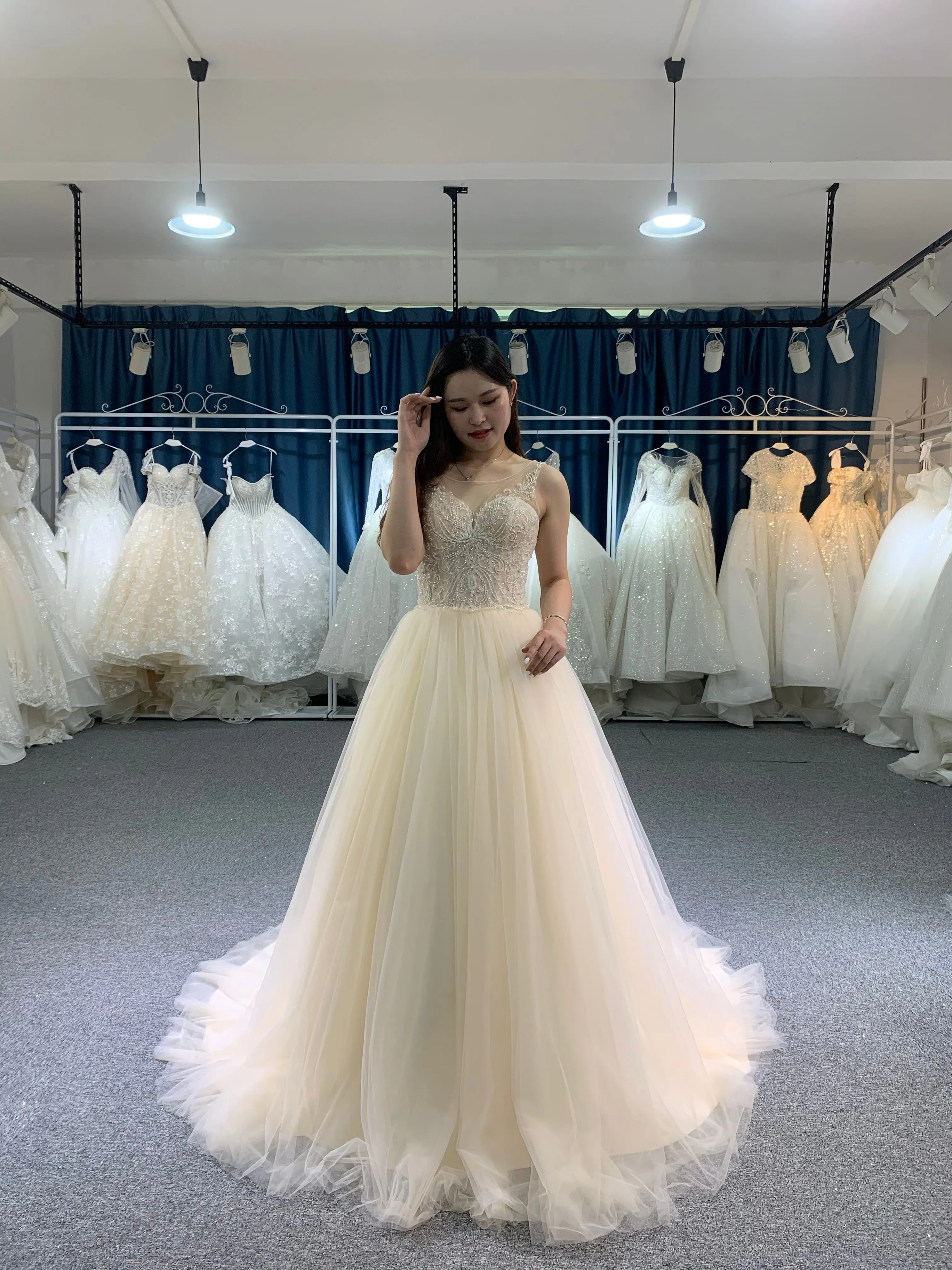 BYG spaghetti strap A line wedding dress